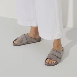 Birkenstock Kyoto Suede Leather Sandals Grey Taupe Size 38